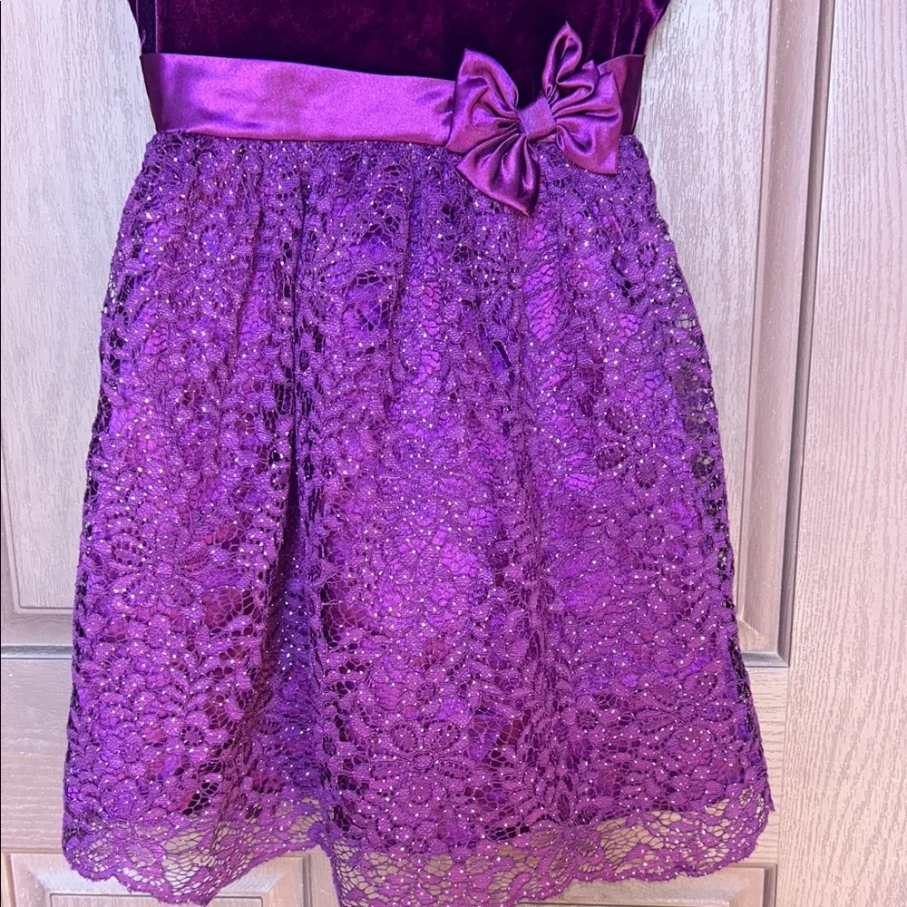 Jona Michelle Velvet and Lace Purple Kids Dress - Picture 3 of 15